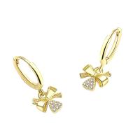 Cubic Zirconia Micro Pave Brass Earring, Bowknot, plated, micro pave cubic zirconia & for woman, more colors for choice, 8.80x21mm, Sold By Pair