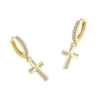 Cubic Zirconia Micro Pave Brass Earring, Cross, plated, micro pave cubic zirconia & for woman, more colors for choice, 8x26mm, Sold By Pair
