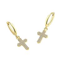 Cubic Zirconia Micro Pave Brass Earring, Cross, plated, micro pave cubic zirconia & for woman, more colors for choice, 9.30x27mm, Sold By Pair