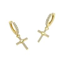 Cubic Zirconia Micro Pave Brass Earring, Cross, plated, micro pave cubic zirconia & for woman, more colors for choice, 10x26.30mm, Sold By Pair