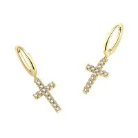 Cubic Zirconia Micro Pave Brass Earring, Cross, plated, micro pave cubic zirconia & for woman, more colors for choice, 9x29mm, Sold By Pair