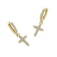 Cubic Zirconia Micro Pave Brass Earring Cross plated micro pave cubic zirconia & for woman Sold By Pair