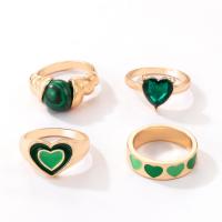Zinc Alloy Ring Set with Malachite & Crystal gold color plated 4 pieces & fashion jewelry & for woman two different colored Sold By Set