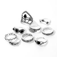 Zinc Alloy Ring Set silver color plated 9 pieces & fashion jewelry & for woman & with rhinestone two different colored Sold By Set