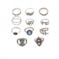 Zestaw pierścieni stopowych cynku, Stop cynku, Platerowane w kolorze srebra, 11 sztuk & biżuteria moda & dla kobiety & z kamieniem, srebro, sprzedane przez Ustaw