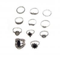 Juego de anillos de aleación de zinc, chapado en color de plata, 12 piezas & Joyería & para mujer & con diamantes de imitación, plateado, agujero:aproximado 4.5mm, Vendido por Set