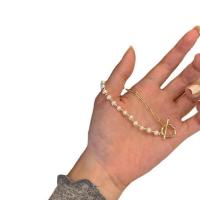 Pulsera de Aleación de Zinc, con Perlas de plástico ABS, chapado en color dorado, Joyería & para mujer, dos diferentes colores, Vendido para 17 cm Sarta