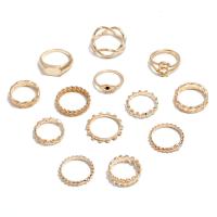 Tibetan Style Ring Set, gold color plated, 13 pieces & fashion jewelry & for woman & with rhinestone, golden, Sold By Set