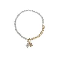 Plastik-Perlenkette, Zinklegierung, mit ABS-Kunststoff-Perlen, goldfarben plattiert, Modeschmuck & für Frau, goldfarben, Bohrung:ca. 4.5mm, verkauft per 47 cm Strang