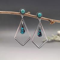 Turquoise Earring, Tibetan Style, with turquoise, antique silver color plated, fashion jewelry & for woman, nickel, lead & cadmium free, 53x24mm, Sold By Pair