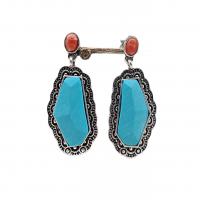 Turquoise Earring, Tibetan Style, with turquoise & Red Agate, antique silver color plated, fashion jewelry & for woman, nickel, lead & cadmium free, 43x17mm, Sold By Pair