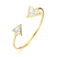 304 Stainless Steel Cuff Bangle, with Magnesite, Triangle, fashion jewelry & for woman, golden, 2mm, Inner Diameter:Approx 63mm, Sold By PC