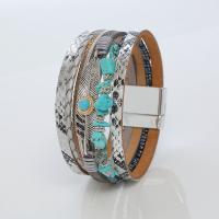 PU Leather Cord Bracelets, with Lavender Quartz & turquoise & Tibetan Style, Feather, plated, vintage & Bohemian style & Unisex, more colors for choice, 25mm, Length:19.5 cm, Sold By PC