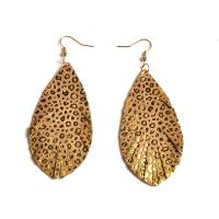 Earring Jewelry, PU Leather, with Tibetan Style, gold color plated, Different Shape for Choice & for woman, more colors for choice, 37x95mm, Sold By Pair