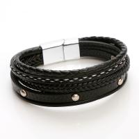 PU Leather Cord Bracelets, with Tibetan Style, multilayer & for man, black, Length:21 cm, Sold By PC