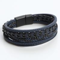 PU Leather Cord Bracelets with Zinc Alloy plumbum black color plated multilayer & for man Length 21 cm Sold By PC