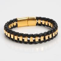 PU Leather Cord Bracelets with 316L Stainless Steel Vacuum Ion Plating for man Length 21.5 cm Sold By PC