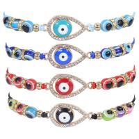 Evil Eye Jewelry Bracelet, Knot Cord, with Resin & Tibetan Style, Teardrop, handmade, evil eye pattern & adjustable, more colors for choice, Length:Approx 8-34 cm, Sold By PC