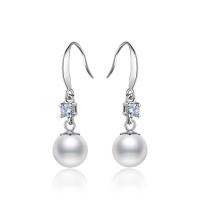 925 Sterling Silver Drop &  Dangle Earrings, with Shell Pearl, platinum plated, micro pave cubic zirconia & for woman, 9x30mm, 3.5mm, Sold By Pair