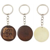 Bag Purse Charms Keyrings Keychains Wood with Zinc Alloy Flat Round portable & Unisex 95mm Sold By PC