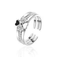 Strasszos Finger Ring, Sárgaréz, Four Leaf Clover, ezüst színű bevonattal, három darab & a nő & epoxy matrica, 6x2mm, Által értékesített Set