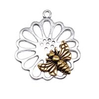 Tibetan Style Flower Pendants, plated, vintage & DIY & hollow, mixed colors, nickel, lead & cadmium free, 33x29mm, Sold By PC