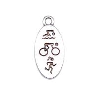 Tibetan Style Pendants, Oval, antique silver color plated, vintage & DIY, nickel, lead & cadmium free, 10x22mm, Sold By PC