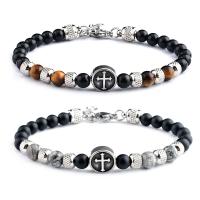 Gemstone Bracelets, with 304 Stainless Steel, with 1.18inch extender chain, fashion jewelry & different materials for choice & for man, 6mm, Length:Approx 7.68 Inch, Sold By PC