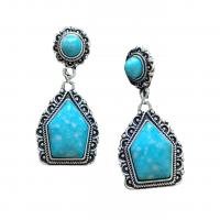 Turquoise Earring, Tibetan Style, with turquoise, antique silver color plated, fashion jewelry & for woman, nickel, lead & cadmium free, 37x17mm, Sold By Pair