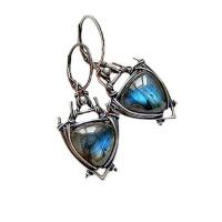 Natural Gemstone Earrings, Tibetan Style, with Moonstone, antique silver color plated, fashion jewelry & for woman, nickel, lead & cadmium free, 41x20mm, Sold By Pair