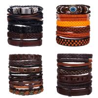 PU Leather Bracelet with Wax Cord 6 pieces & Adjustable & for man Length Approx 7.48-11.02 Inch Sold By Set