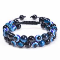 Evil Eye Jewelry Bracelet, Gemstone, with Knot Cord, Double Layer & different materials for choice & Unisex, 16mm, Length:Approx 7.5-11.8 Inch, Sold By PC