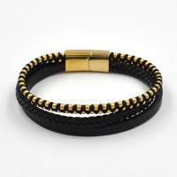 PU Leather Bracelet with Titanium Steel Vacuum Ion Plating vintage & multilayer Length 21 cm Sold By PC