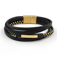cuir PU bracelet, avec Acier titane, multicouche & pour homme, plus de couleurs à choisir, Longueur:21 cm, Vendu par PC