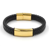 cuir PU bracelet, avec Acier titane, pour homme, plus de couleurs à choisir, Longueur:21 cm, Vendu par PC