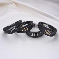 PU Leather Bracelet with Titanium Steel Vacuum Ion Plating vintage & multilayer & for man Length 21 cm Sold By PC