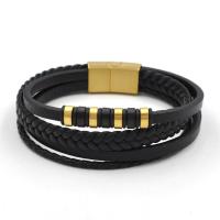 PU Leather Bracelet, with Titanium Steel, Vacuum Ion Plating, multilayer & for man, more colors for choice, Length:21 cm, Sold By PC