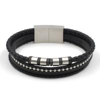 PU Leather Bracelet with Titanium Steel Vacuum Ion Plating multilayer & for man Length 21 cm Sold By PC