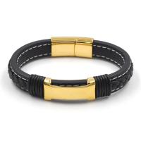 cuir PU bracelet, avec Acier titane, pour homme, plus de couleurs à choisir, Longueur:21 cm, Vendu par PC
