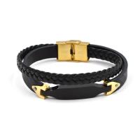 PU Leather Bracelet with Titanium Steel Vacuum Ion Plating for man Sold By PC