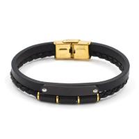 PU Leather Bracelet with Titanium Steel Vacuum Ion Plating Double Layer & for man Length 21 cm Sold By PC