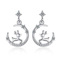 Cubic Zirconia Micro Pave Brass Earring Deer platinum color plated fashion jewelry & micro pave cubic zirconia & for woman platinum color nickel lead & cadmium free Sold By Pair