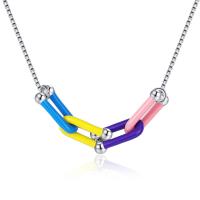 Brass Necklace, with 5cm extender chain, platinum color plated, fashion jewelry & for woman & epoxy gel, nickel, lead & cadmium free, 24x8mm, Length:40 cm, Sold By PC