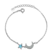 Brass Bracelet & Bangle with Crystal with 3.5cm extender chain Moon and Star platinum color plated fashion jewelry & for woman platinum color nickel lead & cadmium free 7mm 11mm Length 16 cm Sold By PC