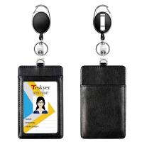 ABS Plastic Card Holder with PU Leather & Zinc Alloy portable & Unisex & retractable black  Sold By Set