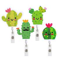 ABS Plastic Badge Holder, with Felt, Opuntia Stricta, portable & embroidered & Unisex & retractable, more colors for choice, 85x32mm, Sold By PC