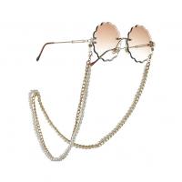 Aleación de aluminio Cadena de gafas, con Perlas plásticas, Doble capa & anti-skidding & para mujer, dorado, libre de níquel, plomo & cadmio, longitud:aproximado 75 cm, Vendido por UD