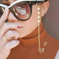 fundición Cadena de gafas, con Perlas plásticas, anti-skidding & para mujer, dorado, libre de níquel, plomo & cadmio, longitud aproximado 75 cm, Vendido por UD