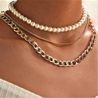 Mode-Multi-Layer-Halskette, Zinklegierung, mit Kunststoff Perlen, drei Schichten & Modeschmuck & für Frau, goldfarben, frei von Nickel, Blei & Kadmium, Länge ca. 38 cm, ca. 40 cm, ca. 48 cm, verkauft von PC