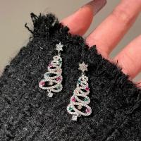 Christmas Earrings Brass Christmas Tree plated Christmas Design & fashion jewelry & micro pave cubic zirconia & for woman nickel lead & cadmium free Sold By Pair